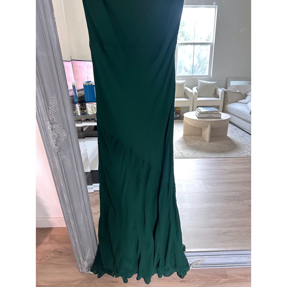 NWT Reformation Alizee Dress Forest Green Mock Neck Chiffon Maxi Gown Slvless 4 - Picture 6 of 9